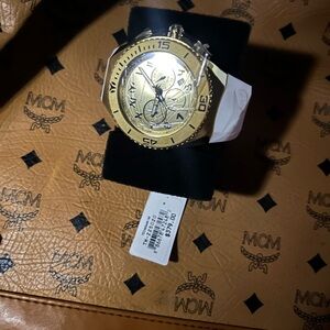 Technomarine Gold-Tone Men's Watch with white rubber band